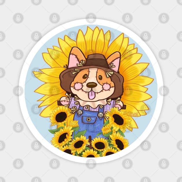 Corgi Scarecrow in the Sunflower Field Magnet by SPufferARTs